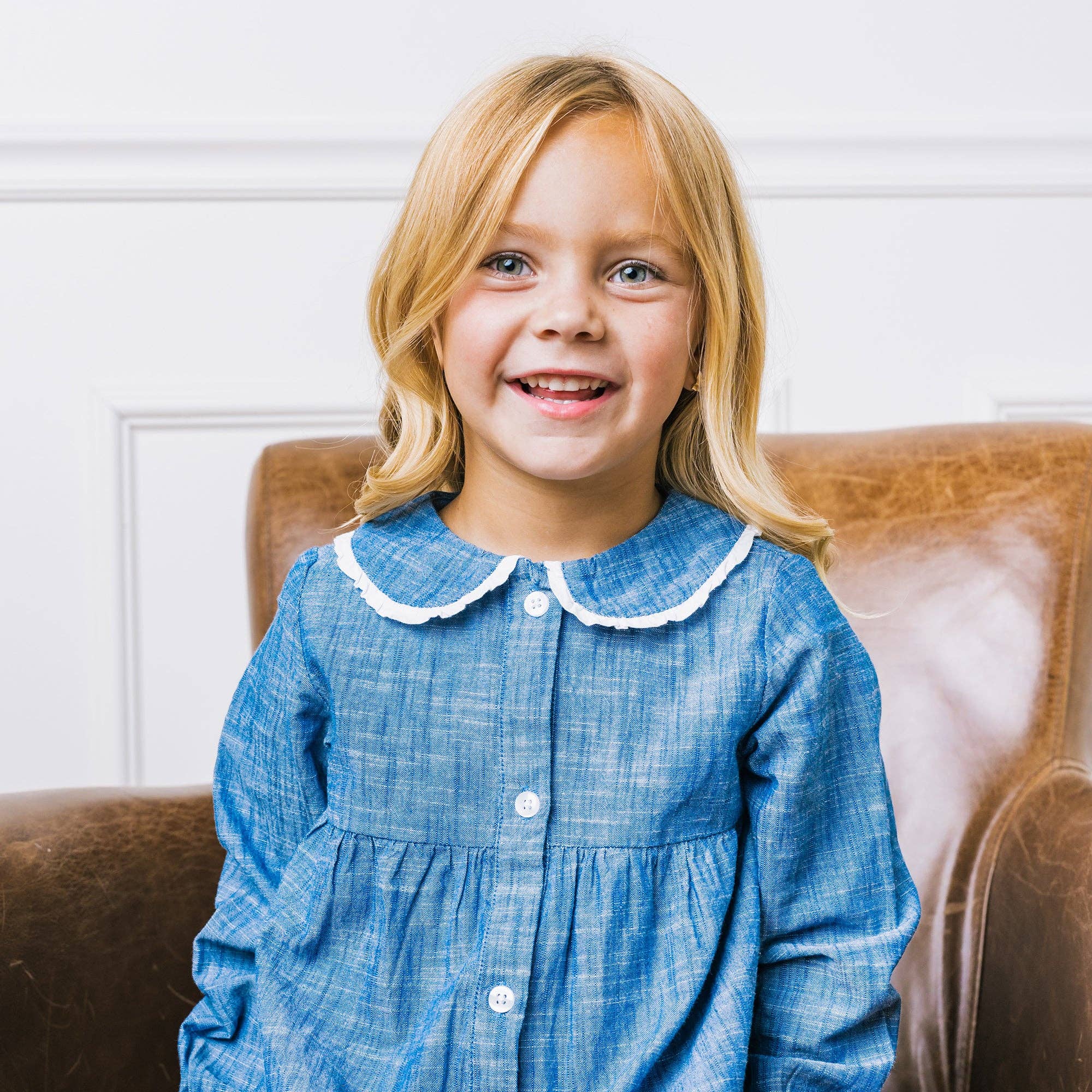 Image of Button Front Organic Chambray Dress